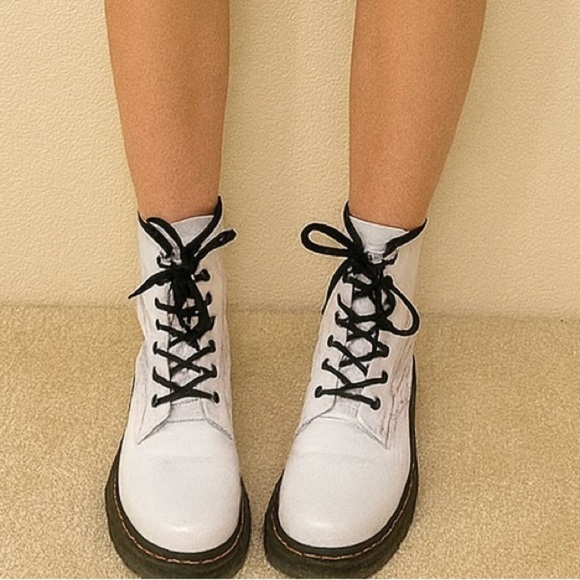 Dr. Martens White Kids Boots with Black Laces - Picture 1 of 8